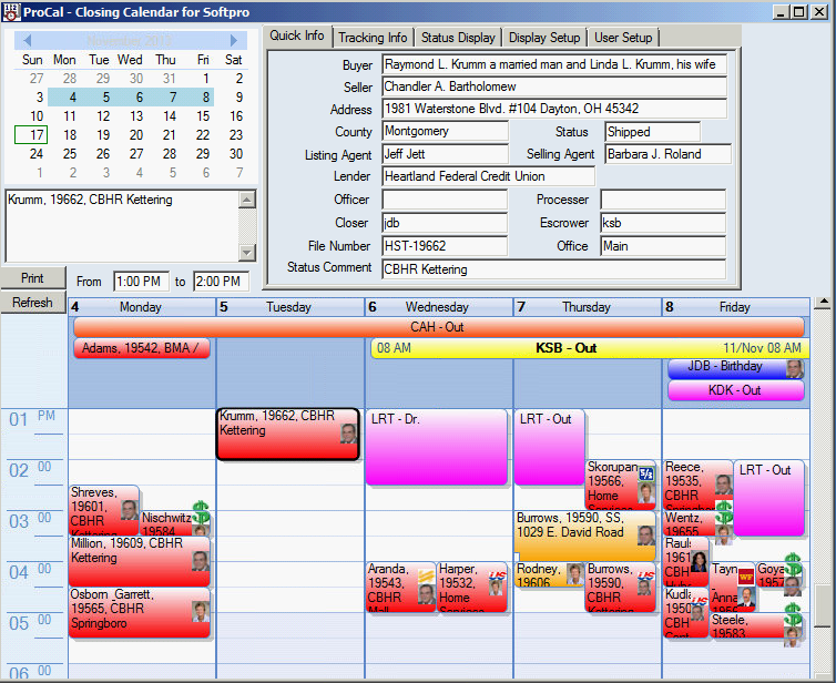 ProCal Closing Calendar for SoftPro